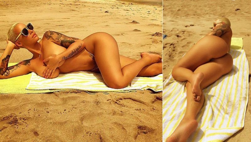 nude brunette at beach
